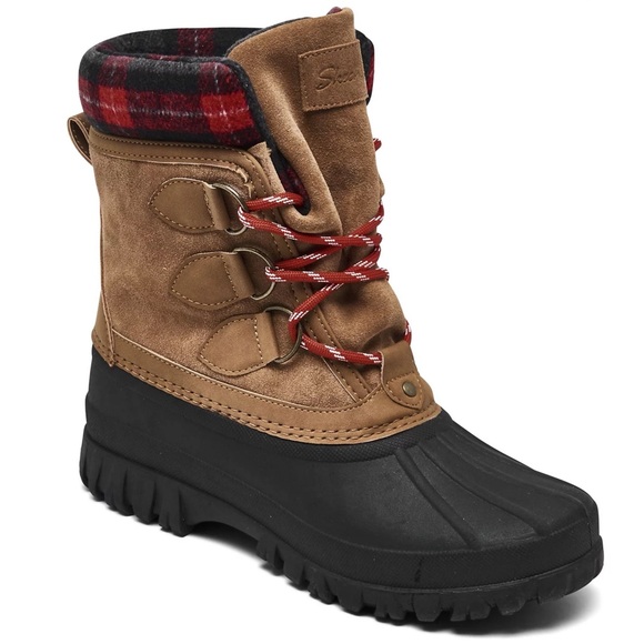 SKECHERS PLAID WINTER DUCK BOOTS - Picture 1 of 7